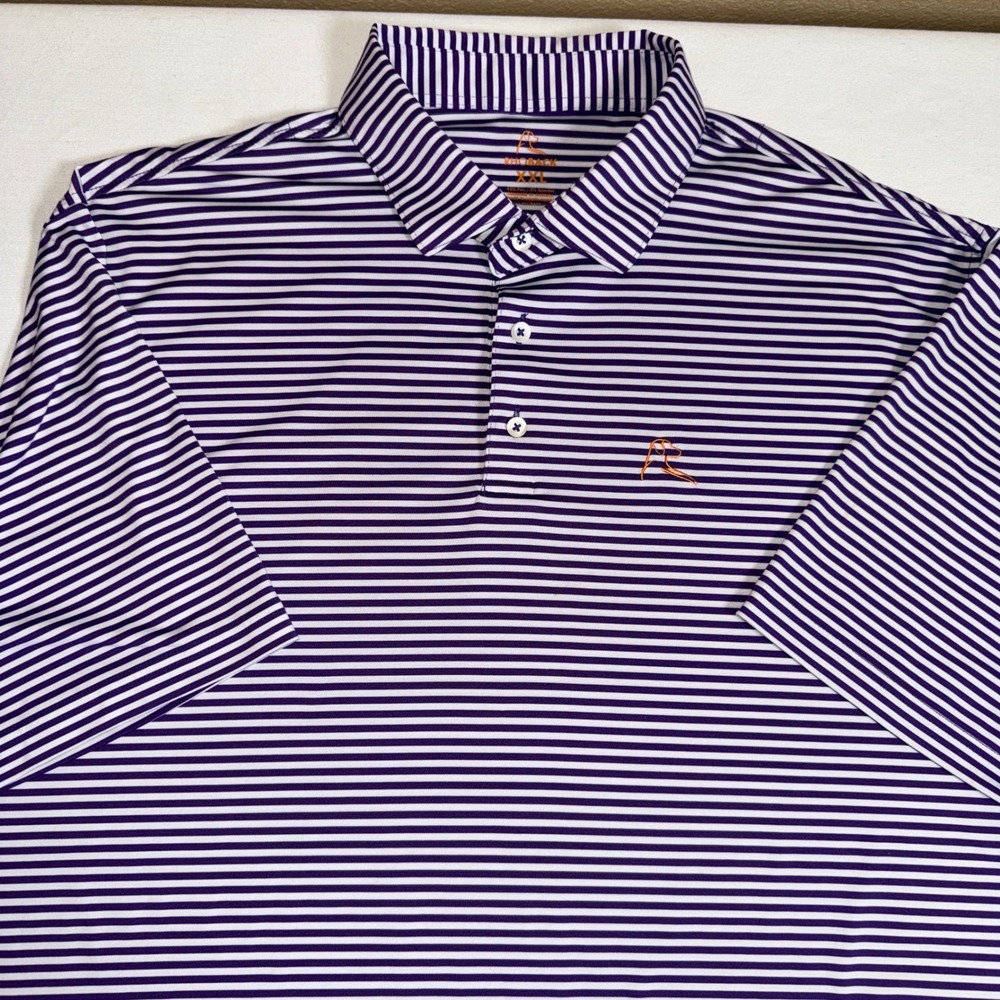 Rhoback Mens XXL Purple White Striped Performance Golf Polo Shirt Short Sleeve